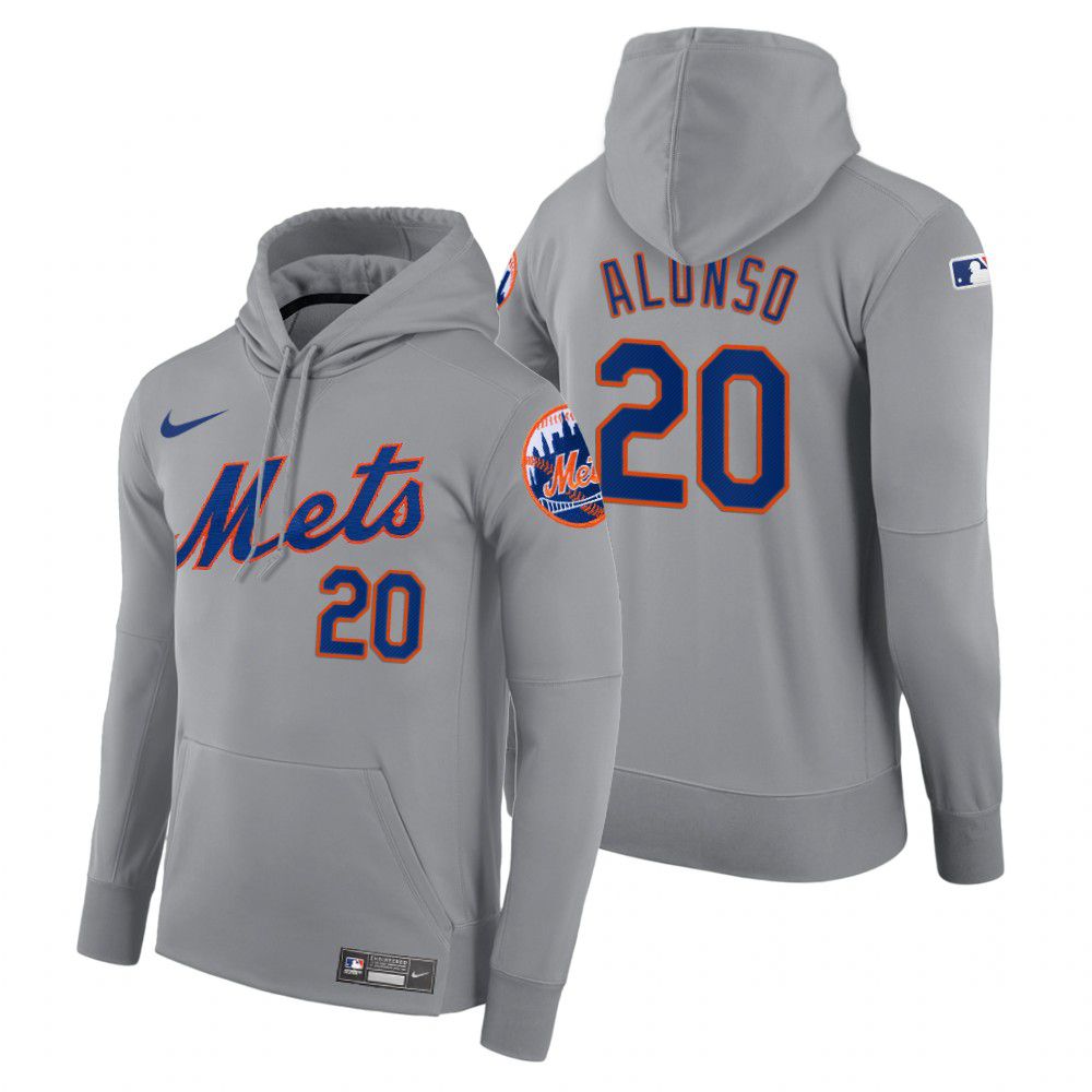 Men New York Mets #20 Alonso gray road hoodie 2021 MLB Nike Jerseys->milwaukee brewers->MLB Jersey